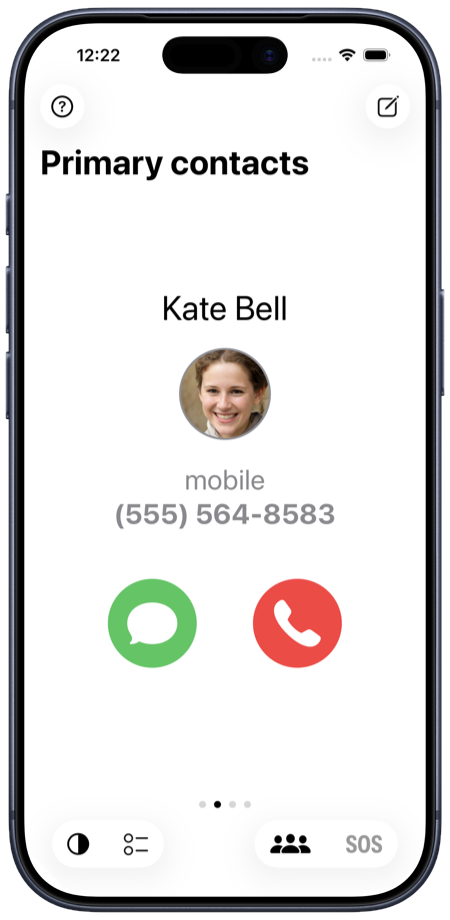 Full-screen contact page on iPhone