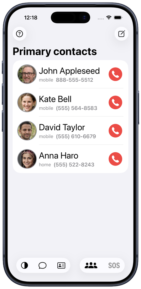 Primary contacts list on iPhone