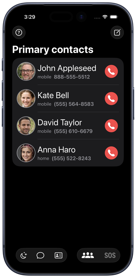 iPhone App contacts window